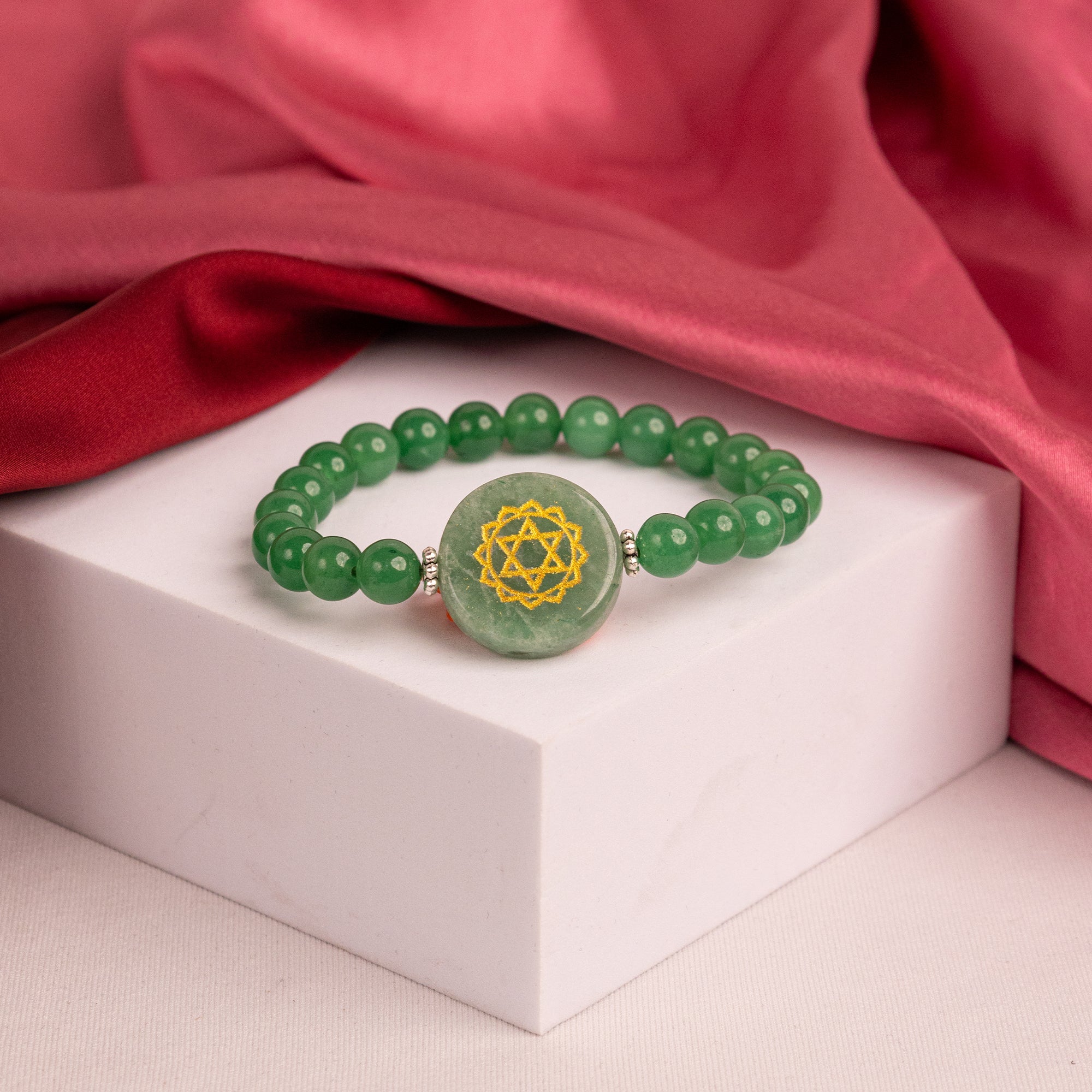 Green Aventurine with Heart Chakra Bracelet - Abhimantrit & Certified